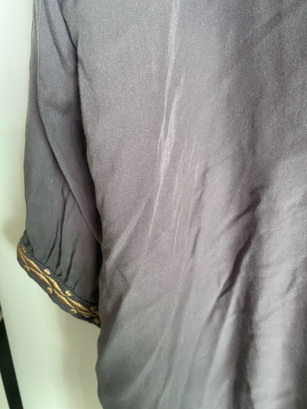 Embroidered V-Neck Women's Top in Gray with Pink Floral Detail - Picture 8 of 9